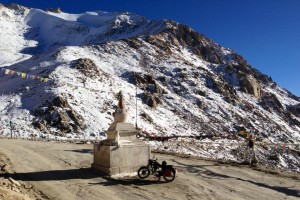 A chorten, or stupa, near the summit of India's Chang La pass (5290m, 17,350 feet), Northeast of Karu and only 60km for Pangong Lake in Ladakh, India.