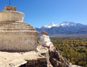 Stupas pointing across the valley. Thiksey/Tiksey or Shey gompa (will review notes), Ladakh, India.
