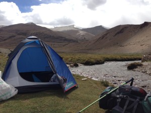 Camping along a creek a few hours walk south of TsoKar.