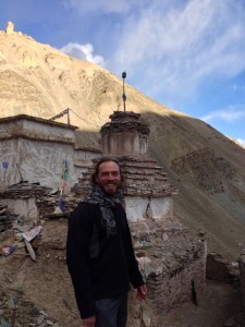 The author is front of a stupa at the monastery of Sumdo, an hour trek from the road following the Zaskar from Nimmu, turning off before Chilling.