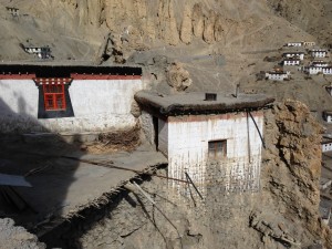 Clearly, there was some utility is creating a path across this section of air that induced the monks to pack earth over willow crossed timbers,  unsupported along the hypotenuse. I took care to stay away from all edges, here realizing once across that it was most apt at Dhankar Gompa (LP) or Dankhar Gompa at Dankar village (NGeo).