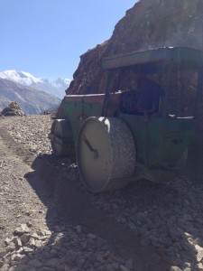 Road building is common policy throughout the Indian himalayas. A new structure has been built at Giu to house the 500 year old mummified remains of a buddist monk unearthed only recently; whether the road led to the discovery or the discovery led to a road, I can't recall. Typically, large stones are split into two halves using a hammer and chisel by a man sitting on his hunches. The two halves are then split further, ad continuum, until, well, they look like the ones in the sections of retaining walls and this road.