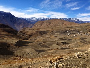 An "enhanced" image of Hikkim and Komic and the small terraced fields that the families work, similar to those at Nako, another small village a few hundred km south of here.