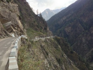 Towards Chitkul after turning south at the hydroelectric station about Karcham which is still about 200 km away from Shimla.